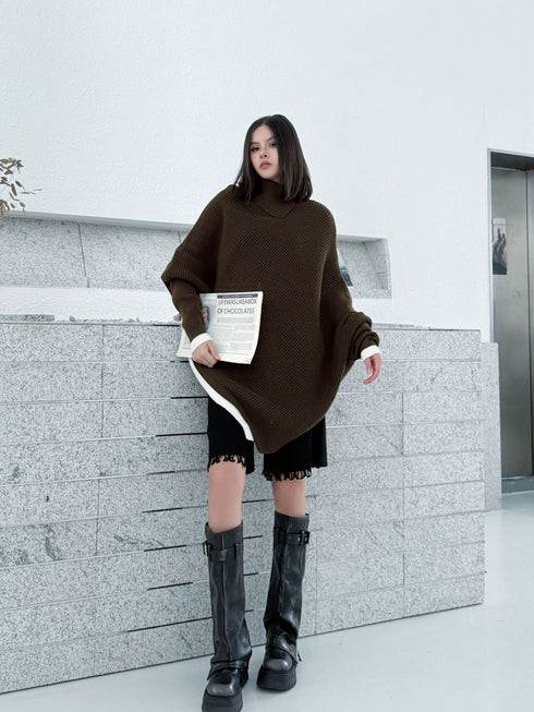 Diagonal Knit Poncho Top